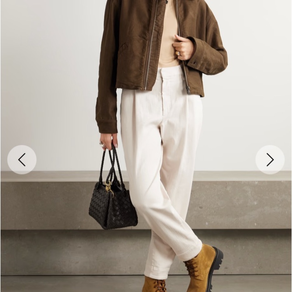 Brunello Cucinelli Cream High Rise Pull on Ankle Trousers Plated Pockets 2